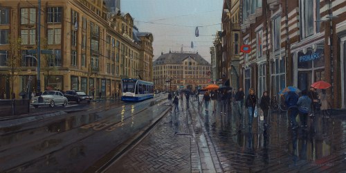 Jakub Podlodowski, Amsterdam w deszczowy dzień, 40x80, 2021, oprawiony