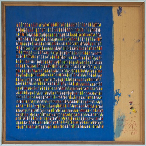 Andrzej Szewczyk, Bez tytułu, 1983, technika własna na tekturze, wym. 58 x 58 cm, w opr. 63 x 63 cm