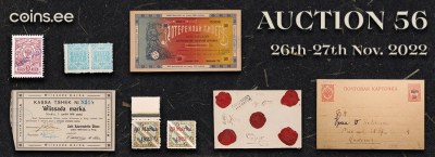 Aukcia 56: Estónska poštová história a filatelistická zbierka, svetové bankovky