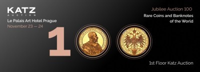 Jubiliejinis aukcionas 100 - retos pasaulio monetos ir banknotai / 1-ojo aukšto aukcionas su aukcionu internetu