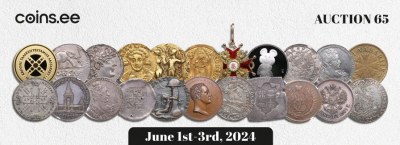 Leilão 65: Moedas antigas, mundiais e russas, medalhas, notas de banco e outros objectos de coleção