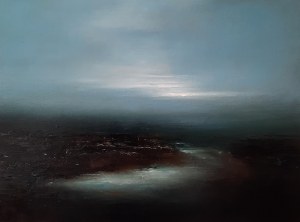 Natalia Rataj, Natalia Rataj, „Threshold of Winter” – oryginalny obraz olejny, pejzaż minimalistyczny, 58 × 78 cm