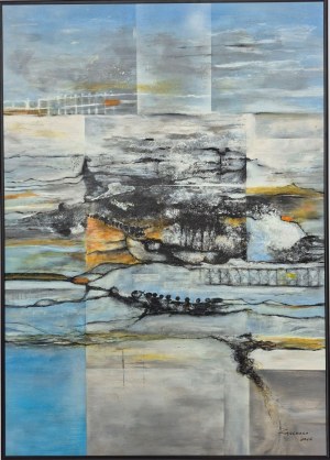 Justyna Zarębska, „Gdyby tak…” – abstrakcja geometryczna, obraz akrylowy na płótnie, 70 × 50 cm