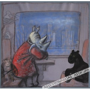 WILKOŃ Józef (ur. 1930), [rysunek, 2008] [nosorożec i puma]