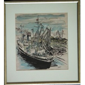 Antoni Uniechowski, M/S Batory w Gdyni przy nabrzeżu Gdynia-Ameryka Line w 1946 roku przed pierwszym rejsem powojennym