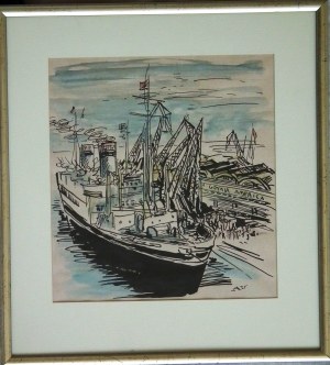 Antoni Uniechowski, M/S Batory w Gdyni przy nabrzeżu Gdynia-Ameryka Line w 1946 roku przed pierwszym rejsem powojennym
