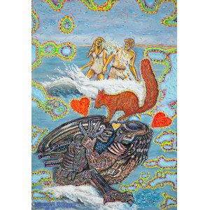 Krzysztof Skarbek (ur.1958), Chlapiąc się w morzu, widzimy wiewiórkę i zakochanych, Predatora z Obcą,  z cyklu Obcy chcą być dobrzy, 2016