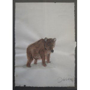 Józef Wilkoń (ur.1930), Niedźwiedźilustracja-szkic do Bajki o zwierzętach Ignacego Krasickiego, 2022 na papierze, w oprawie
