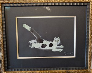Józef Wilkoń (ur.1930), Kotek srokaty czarno-biały, projekt do ilustracji Koci Król, 2020-2021