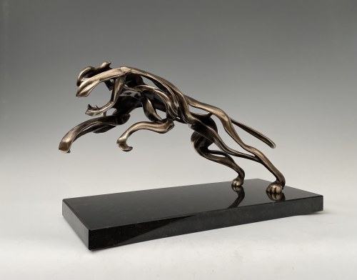 Michał Wysocki ( ur.1985), Jaguar, rzeźba brąz patynowany na czarnym marmurze, edycja 3/8, 2022