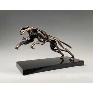 Michał Wysocki ( ur.1985), Jaguar, rzeźba brąz patynowany na czarnym marmurze, edycja 3/8, 2022