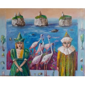 Mirosława Smerek-Bielecka (ur.1953), Kompozycja z flamingami, 2024