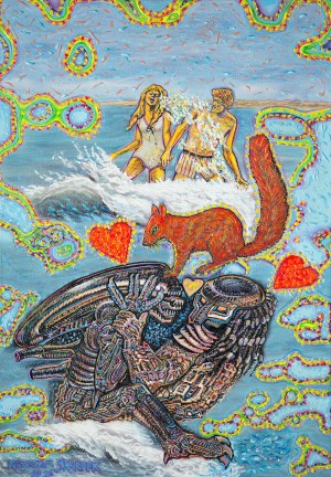 Krzysztof Skarbek (ur.1958), Chlapiąc się w morzu, widzimy wiewiórkę i zakochanych,Predatora z Obcą, z cyklu Obcy chcą być dobrzy, 2015-2016