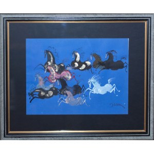 Józef Wilkoń (ur.1930), Tabun koni na niebieskim, 2021