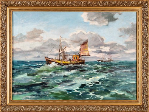 Eugeniusz Dzierżencki (1905-1990), Statki na morzu, 1975