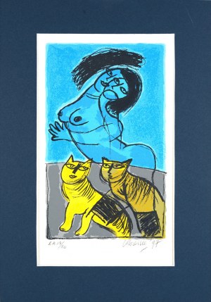 Corneille, właśc. Guillaume Cornelis van Beverloo (1922-2010), Kobieta i koty, 1997