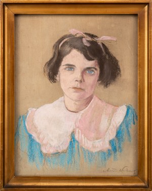 Antoni Waśkowski (1885 Kraków - 1966), Portret dziewczynki z kokardą we włosach
