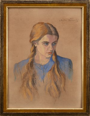 Antoni Waśkowski (1885 Kraków - 1966), Portret dziewczynki z warkoczykami