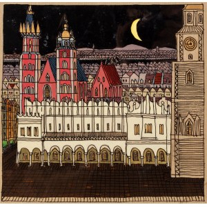 Józef Wilkoń, Noc w Krakowie’ ilustracja do książki “Od gór do morza” Jerzego Kiersta (nieopublikowana), 1974