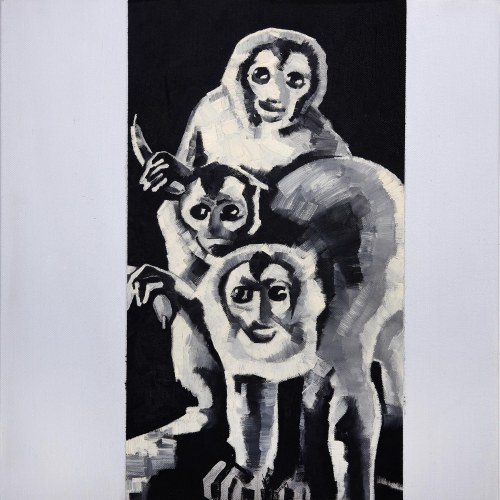 The Krasnals, digigraphie na papierze, 2023, 55 x 55 cm, ed. 2/19, wg obrazu The Krasnals, Małpy z białymi bananami 2010 olej na płótnie 70 x 70 cm