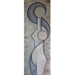 Maria Ginter, Bez tytułu, lata 60, 112 x 41 cm, olej na płycie