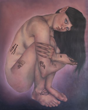 Helena Parys, Goblincore, 2021, olej na płótnie, 100 x 90 cm, sygn. tył