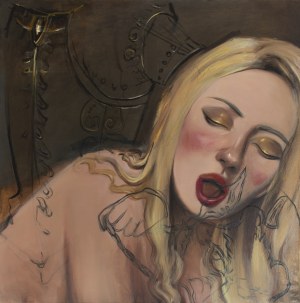Edyta Olszewska, Passio VIII, 2023, olej na płótnie, 100 x 100 cm, sygn. tył
