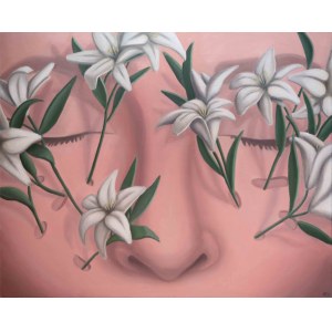 Ada ADU Karczmarczyk, Blizny i kwiaty, 2023, olej na płótnie, 80 x 100 cm
