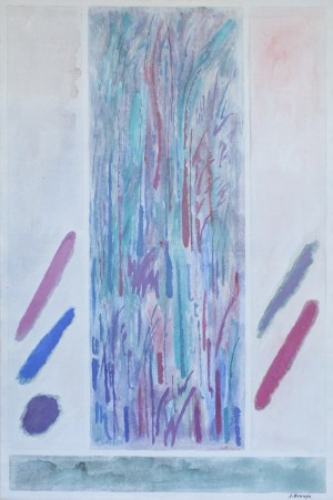 Janina Kraupe-Świderska, Wstęp do Parsifala, 1985, olej, płótno 135 x 90 cm, sygn. tył
