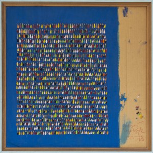 Andrzej Szewczyk, Bez tytułu, 1983, technika własna na tekturze, wym. 58 x 58 cm, w opr. 63 x 63 cm