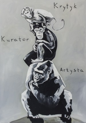 The Krasnals, Piramida zwierząt / na podstawie pracy Katarzyny Kozyry, 2008, olej na płótnie, 92 x 65 cm, sygn tył.