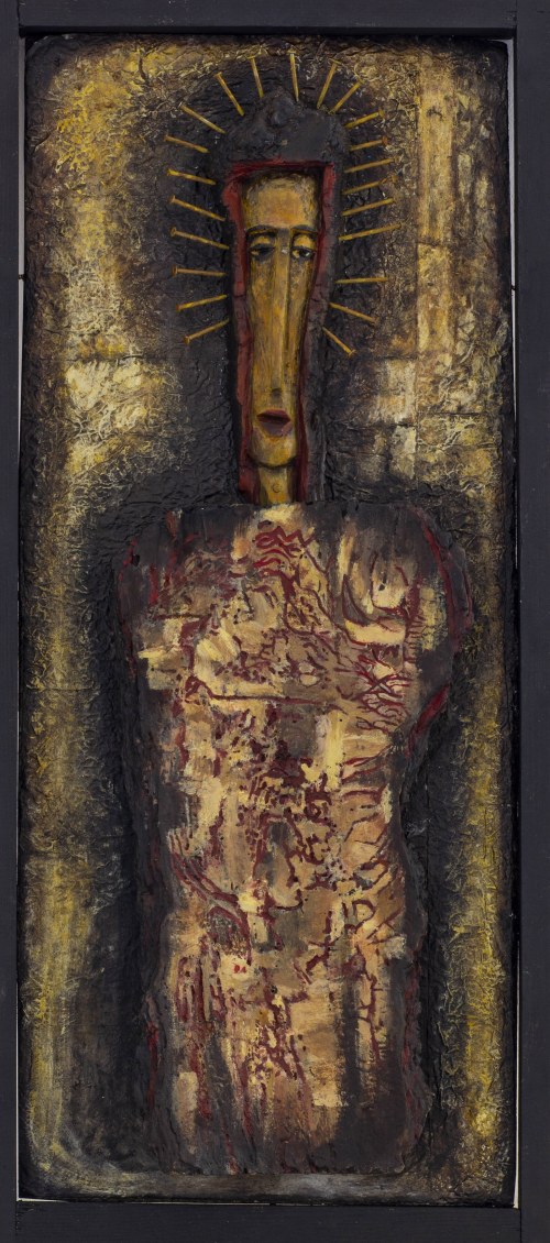 Jerzy Duda-Gracz, Ikona, 1967/2021, ed. 7/8 odlew z żywicy z elementami metalowymi i drewnianymi, polichromowany, 59 x 26 x 3,5 cm