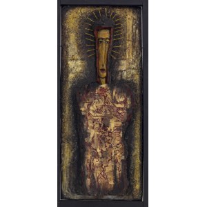 Jerzy Duda-Gracz, Ikona, 1967/2021, ed. 7/8 odlew z żywicy z elementami metalowymi i drewnianymi, polichromowany, 59 x 26 x 3,5 cm