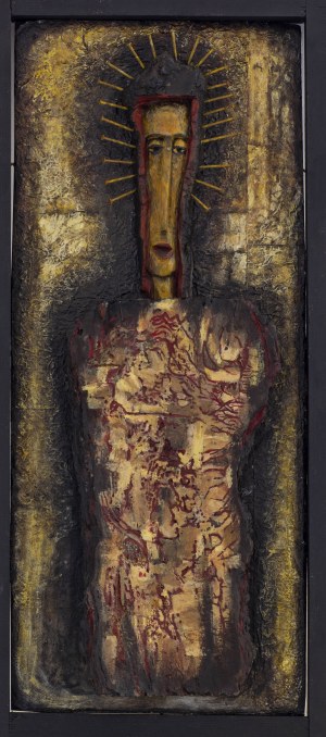 Jerzy Duda-Gracz, Ikona, 1967/2021, ed. 7/8 odlew z żywicy z elementami metalowymi i drewnianymi, polichromowany, 59 x 26 x 3,5 cm