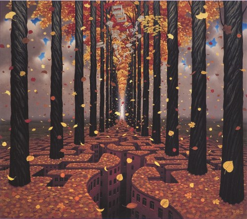 Jacek Yerka, Jesienny Labirynt, ed. 3/50, giclee, papier Hahnemuhle German Etching 310g, wymiar zadruku: 54 x 61 | wymiar arkusza 59,5 x 66,5 cm