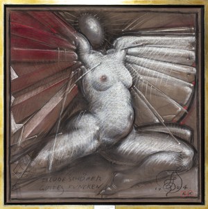 Franciszek Starowieyski, Oda do radości, 2004, pastel, płótno, 102 x 102 cm, sygn. p. d. monogramem artysty: FS 1704 opisany l. d.: FREUDE SCHONER / GÖTTES FUNCKEN