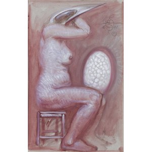 Franciszek Starowieyski, Jajo wiedzy 1991 47 x 29,8 cm akwarela gwasz pastel papier Wymiary: 47 x 29,8 cm (w świetle passe-partout) sygnowany monogramem artysty i datowany p.g.: '1691 | P'