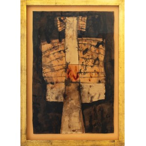 Jan Lebenstein, Figura osiowa, ok. 1959, akwarela i tusz na papierze, 60 x 39 cm
