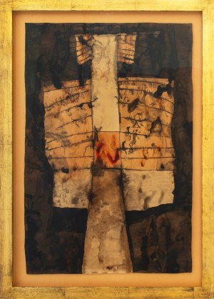 Jan Lebenstein, Figura osiowa, ok. 1959, akwarela i tusz na papierze, 60 x 39 cm