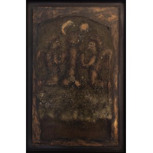 Jan Lebenstein, La Quete (Pogoń), 1967, olej na płótnie, 60,5 x 38 cm (wymiar z rama 73,5 x 51 cm)