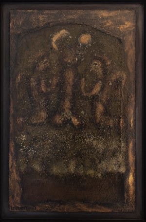 Jan Lebenstein, La Quete (Pogoń), 1967, olej na płótnie, 60,5 x 38 cm (wymiar z rama 73,5 x 51 cm)