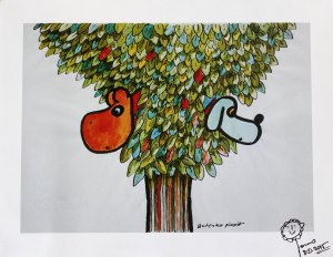 Bohdan Butenko, Gucio i Cezar (na drzewie), ed. .../20, 2015, serigrafia na płótnie, 40 x 55 cm