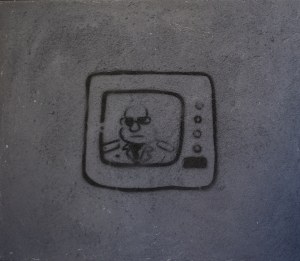 Krzysztof Skiba, Generał wybiera mniejsze zło, szablon, spray, imitacja faktury muru na płótnie, 1988/2017, 60 x 70 cm, ed. .../12, sygn.