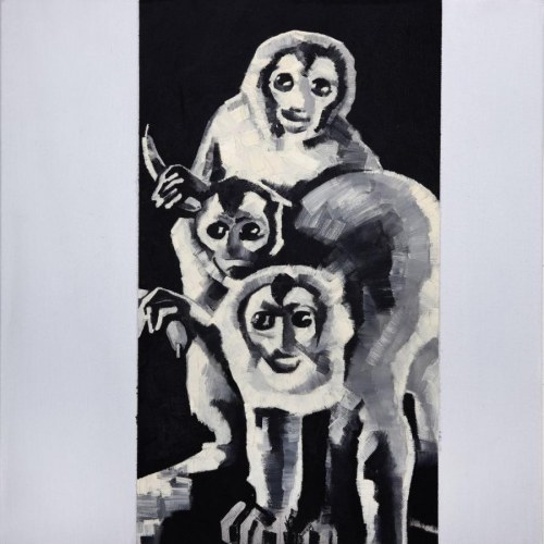 The Krasnals, Małpy z białymi bananami, 2010, ed. .../25, serigrafia na płótnie, 50 x 50 cm, sygn. na odwrociu