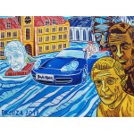 Paweł Kluza, Dwurnik w swoim Porsche, inkografia (nakład edycji 20 szt.), 2019