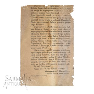 2 WŚ Rzadka ulotka propagandowa Armii Ludowej z 1944 roku