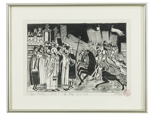 EDWARD DWURNIK, Stefan Batory ikona, Litografia, papier, 40 × 55 cmsygnowany + pieczęć autorska, odwrocie, 1966
