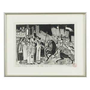 EDWARD DWURNIK, Stefan Batory ikona, Litografia, papier, 40 × 55 cmsygnowany + pieczęć autorska, odwrocie, 1966