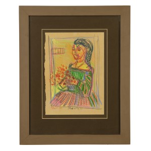EDWARD DWURNIK, Szkic do obrazu, ołowek, papier, kredka, 29 x 21 cm, sygnowany, pieczęć autorska, 1965