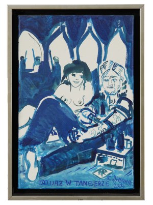 EDWARD DWURNIK, Tatuaż w Tangerze, akryl, płótno, 41 x 27 cm, sygnowany, pieczęć autorska odwrocie, 2009
